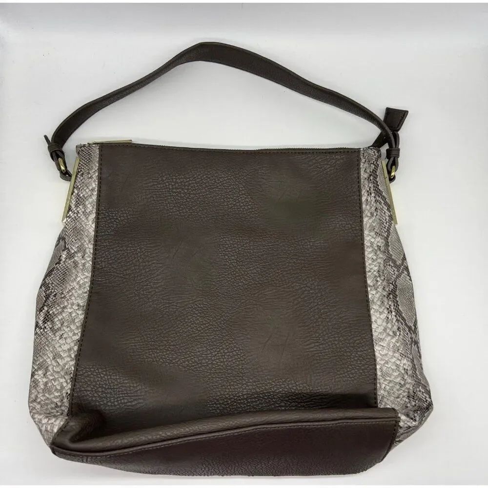 Olivia + Joy Women's Black Faux Leather Snake Print Side Panel Hobo Style Handba